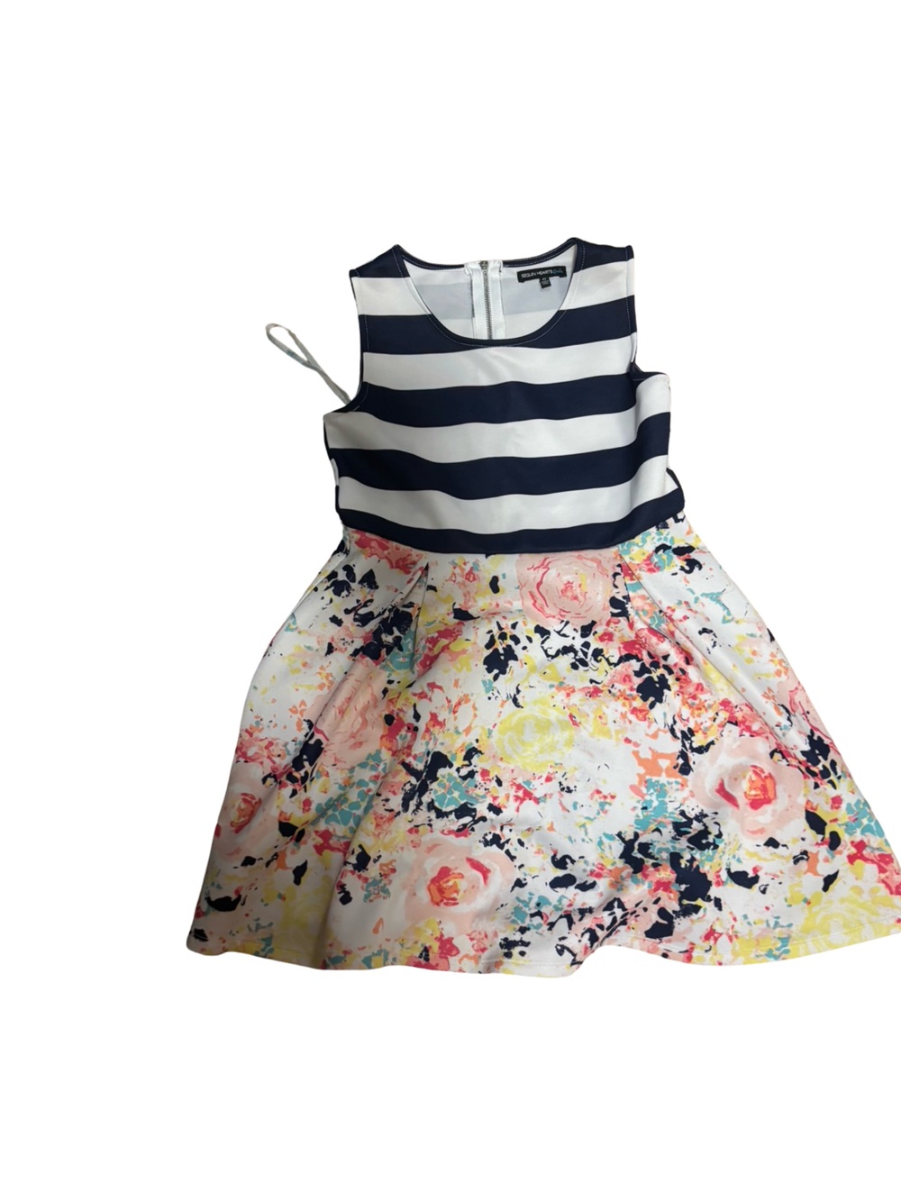 Sequin Hearts Navy and White Striped Floral Dress Size 12